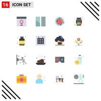 Mobile Interface Flat Color Set of 16 Pictograms of protein party spase celebration drum Editable Pack of Creative Vector Design Elements