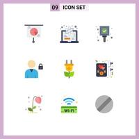 9 User Interface Flat Color Pack of modern Signs and Symbols of electricity user science lock tag Editable Vector Design Elements