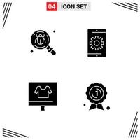 Set of 4 Vector Solid Glyphs on Grid for antivirus search insect media commerce Editable Vector Design Elements