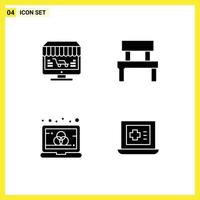 Editable Vector Line Pack of 4 Simple Solid Glyphs of monitor park store furniture computer Editable Vector Design Elements