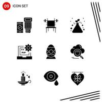 colección de 9 iconos vectoriales en estilo sólido símbolos de glifo perfecto de píxel para web y móvil signos de icono sólido sobre fondo blanco 9 iconos fondo de vector de icono negro creativo