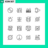 Editable Vector Line Pack of 16 Simple Outlines of onion reel apple photo connection Editable Vector Design Elements