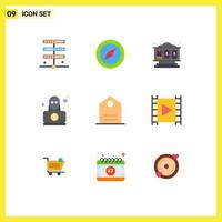 Group of 9 Modern Flat Colors Set for media tag game basic spy Editable Vector Design Elements