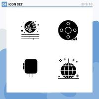 Mobile Interface Solid Glyph Set of 4 Pictograms of alert energy action clapper clapper board transformer Editable Vector Design Elements