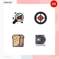 Modern Set of 4 Filledline Flat Colors Pictograph of data analyzing bread search stats military food Editable Vector Design Elements