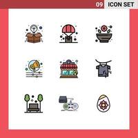 Mobile Interface Filledline Flat Color Set of 9 Pictograms of coffee shop shout parachute campaign rx Editable Vector Design Elements