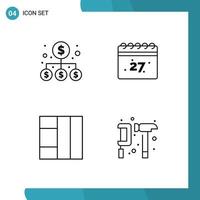 Pack of 4 creative Filledline Flat Colors of money camping money date engineer Editable Vector Design Elements