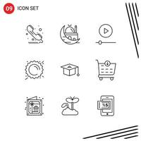 Outline Pack of 9 Universal Symbols of weather sun mosque summer player Editable Vector Design Elements