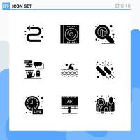 Modern Set of 9 Solid Glyphs Pictograph of sport brush disc paint paint brush Editable Vector Design Elements