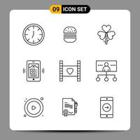 9 Black Icon Pack Outline Symbols Signs for Responsive designs on white background 9 Icons Set Creative Black Icon vector background