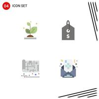 Group of 4 Modern Flat Icons Set for plant house success tag plan Editable Vector Design Elements