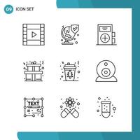 Vector Pack of 9 Outline Symbols Line Style Icon Set on White Background for Web and Mobile Creative Black Icon vector background