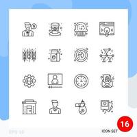 User Interface Pack of 16 Basic Outlines of food agriculture christmas bulb web Editable Vector Design Elements