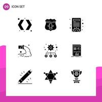 9 Thematic Vector Solid Glyphs and Editable Symbols of management waste content management sewage pollution Editable Vector Design Elements