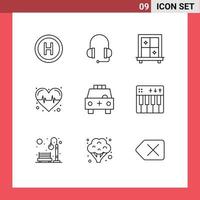 Universal Icon Symbols Group of 9 Modern Outlines of event transportation health transport car Editable Vector Design Elements