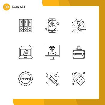 9 esquemas universales establecidos para aplicaciones web y móviles que codifican elementos de diseño de vectores editables para agricultura de computadoras portátiles