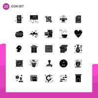 Group of 25 Modern Solid Glyphs Set for process book crop headphone music Editable Vector Design Elements