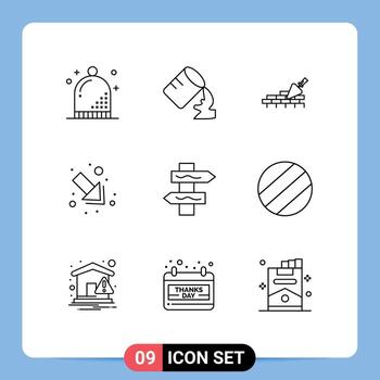 9 Universal Outlines Set for Web and Mobile Applications road index brickwork right arrow Editable Vector Design Elements