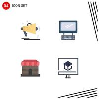 Set of 4 Vector Flat Icons on Grid for advertising pc announcement monitor shop Editable Vector Design Elements