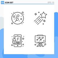 Modern 4 Line style icons Outline Symbols for general use Creative Line Icon Sign Isolated on White Background 4 Icons Pack Creative Black Icon vector background