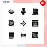 Modern Set of 9 Solid Glyphs Pictograph of decoration celebrate gravity tax document Editable Vector Design Elements