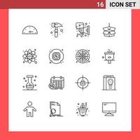 Group of 16 Outlines Signs and Symbols for chip atom megaphone web shepping Editable Vector Design Elements