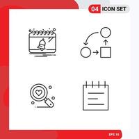 Modern Set of 4 Filledline Flat Colors and symbols such as bell search notification planning heart Editable Vector Design Elements