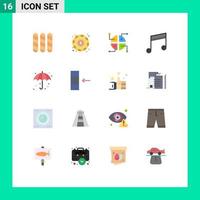 Universal Icon Symbols Group of 16 Modern Flat Colors of column weather map umbrella song Editable Pack of Creative Vector Design Elements