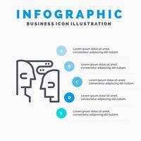 Brain Communication Human Interaction Line icon with 5 steps presentation infographics Background vector