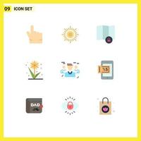 9 User Interface Flat Color Pack of modern Signs and Symbols of protection group map friends sunflower Editable Vector Design Elements