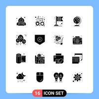 Pack of 16 creative Solid Glyphs of protect heart egg balloon worldwide Editable Vector Design Elements