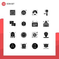 Universal Icon Symbols Group of 16 Modern Solid Glyphs of message chat man grinding construction Editable Vector Design Elements