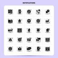 Solid 25 Notifications Icon set Vector Glyph Style Design Black Icons Set Web and Mobile Business ideas design Vector Illustration