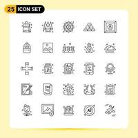 25 User Interface Line Pack of modern Signs and Symbols of lock stack flower gold bar bricks Editable Vector Design Elements