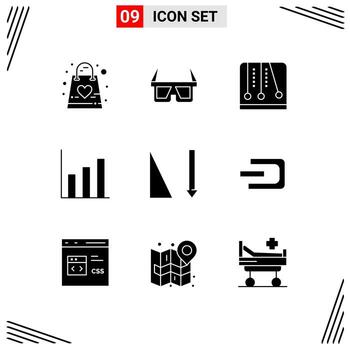 conjunto moderno de 9 pictogramas de glifos sólidos de clasificación de elementos de diseño vectorial editables de videojuegos gráficos estéreo vector