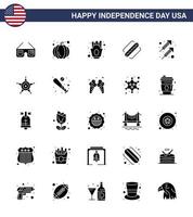 25 signos de glifo sólido de estados unidos celebración del día de la independencia símbolos de celebración de fuegos artificiales papas fritas estados americanos elementos de diseño de vector de día de estados unidos editables