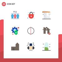 Group of 9 Flat Colors Signs and Symbols for buildings digital machinery antialiasing seo Editable Vector Design Elements