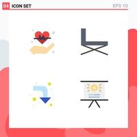 4 User Interface Flat Icon Pack of modern Signs and Symbols of hand arrows heart interior right Editable Vector Design Elements