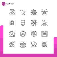 Pack of 16 creative Outlines of heart broken direction bandage network Editable Vector Design Elements