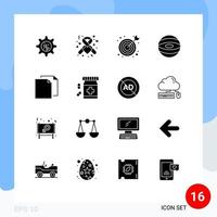 Group of 16 Solid Glyphs Signs and Symbols for bottle duplicate seo document space Editable Vector Design Elements