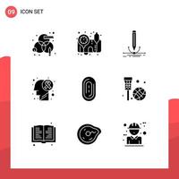 User Interface Pack of 9 Basic Solid Glyphs of fingerprint disease design cancer brain disease Editable Vector Design Elements