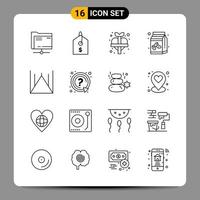 Paquete de 16 iconos negros símbolos de contorno signos para diseños receptivos sobre fondo blanco 16 iconos establecen fondo de vector de icono negro creativo