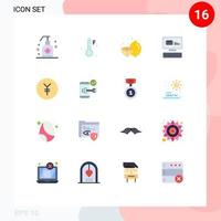 16 Universal Flat Color Signs Symbols of yen coin food message envelope Editable Pack of Creative Vector Design Elements