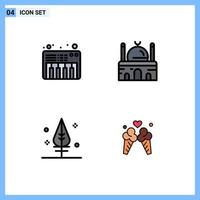 Set of 4 Modern UI Icons Symbols Signs for music thanks building muslim ice cream Editable Vector Design Elements