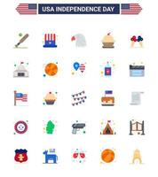 4th July USA Happy Independence Day Icon Symbols Group of 25 Modern Flats of thanksgiving muffin usa dessert usa Editable USA Day Vector Design Elements