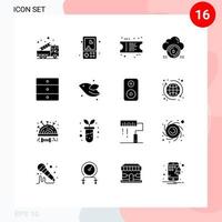 16 User Interface Solid Glyph Pack of modern Signs and Symbols of data protect kids secure ticket Editable Vector Design Elements