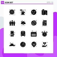 User Interface Pack of 16 Basic Solid Glyphs of corporate coach heart business directions Editable Vector Design Elements