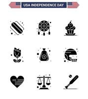 paquete de iconos de vector de stock de día americano 9 signos y símbolos de línea para dinero postre abundante flor de estados unidos elementos de diseño de vector de día de estados unidos editables