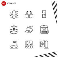 Collection of 9 Vector Icons in Line style Pixle Perfect Outline Symbols for Web and Mobile Line Icon Signs on White Background 9 Icons Creative Black Icon vector background