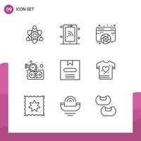 9 Universal Outlines Set for Web and Mobile Applications commerce time designing money budget estimate Editable Vector Design Elements